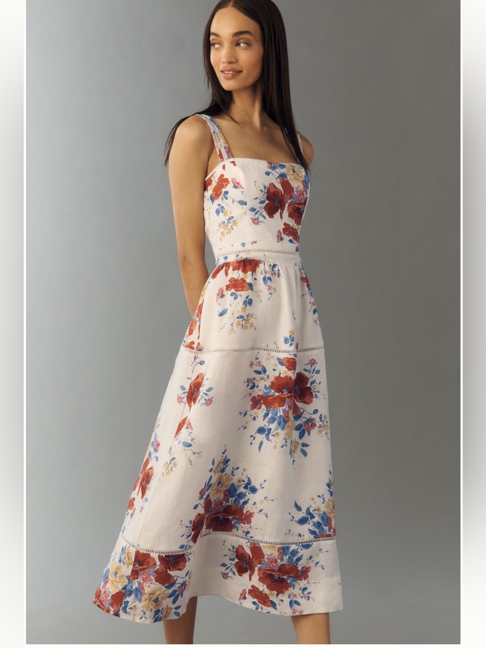 new Reformation Everett linen midi dress in cream Soprano floral print